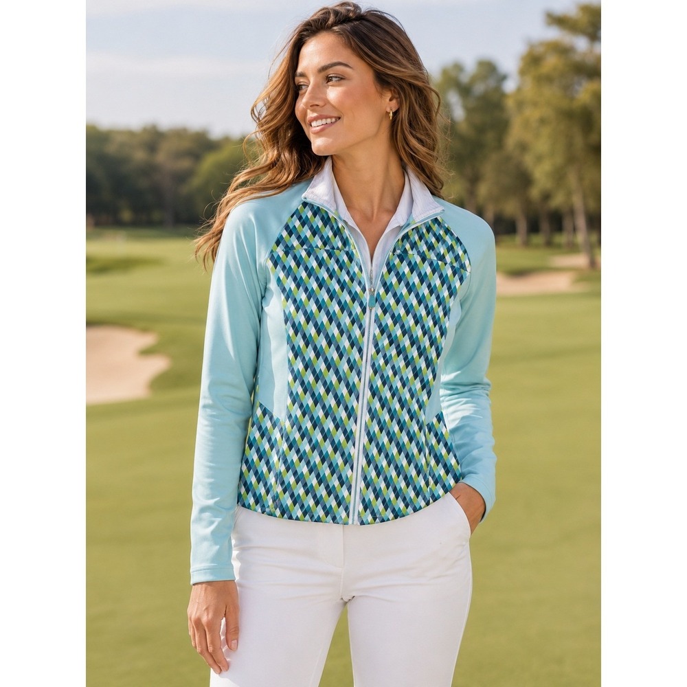 Bobby Jones Clover‎ Argyle Golf Performance Zip Jacket Aqua NWT Medium